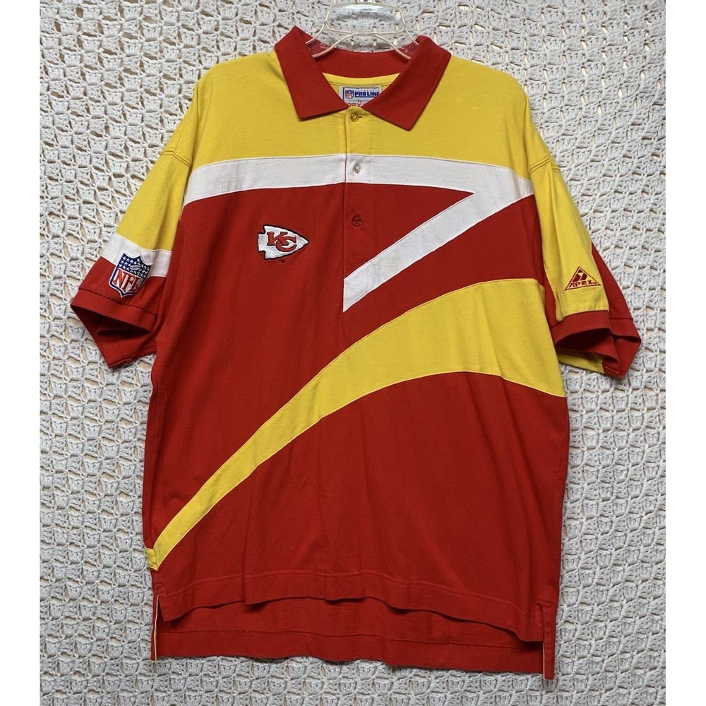 VTG 90s Kansas City Chiefs NFL Polo Shirt Mens XL Red‎ Yellow Pro Line Apex One